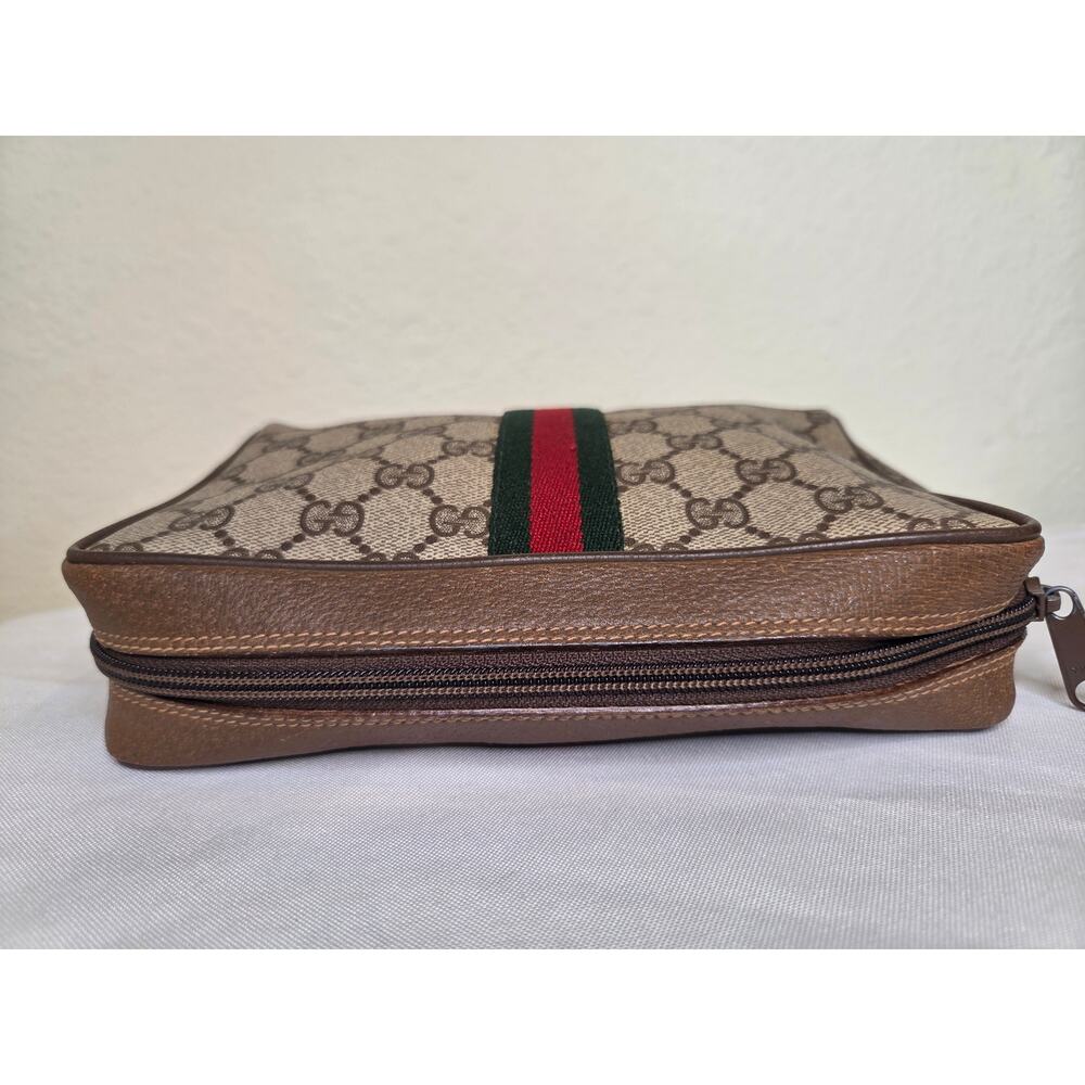 Gucci GG Supreme Web Stripe Clutch Cosmetic Bag Pouch Brown Monogram Web Vintage - Picture 8 of 15
